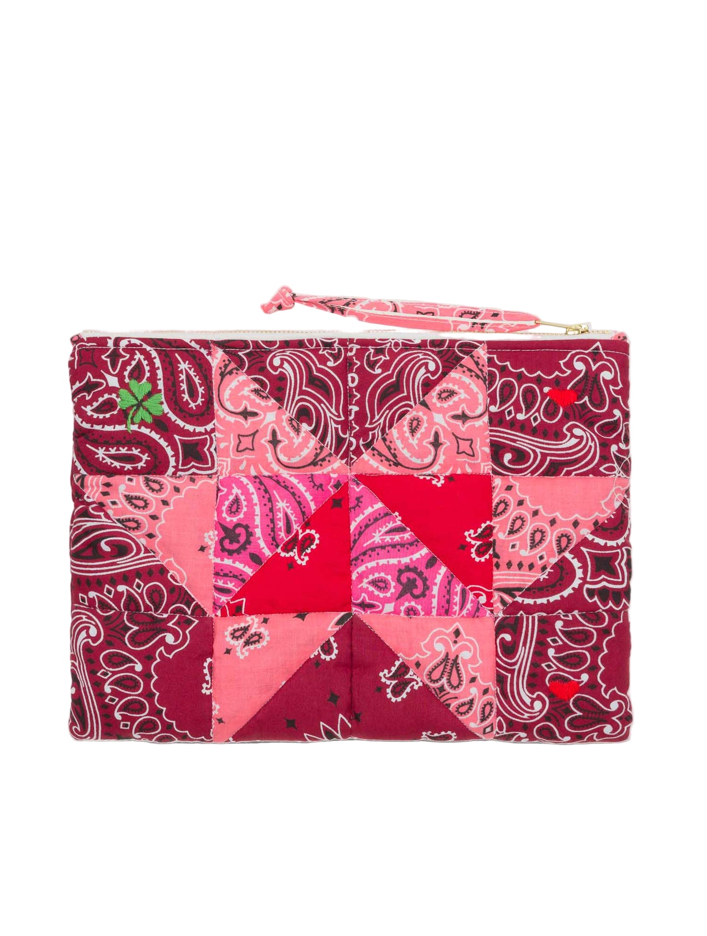 Quilted Zipped Patchwork Pouch - Bordeaux Colorblock