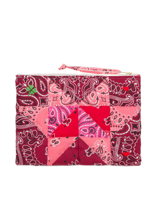 Quilted Zipped Patchwork Pouch - Bordeaux Colorblock