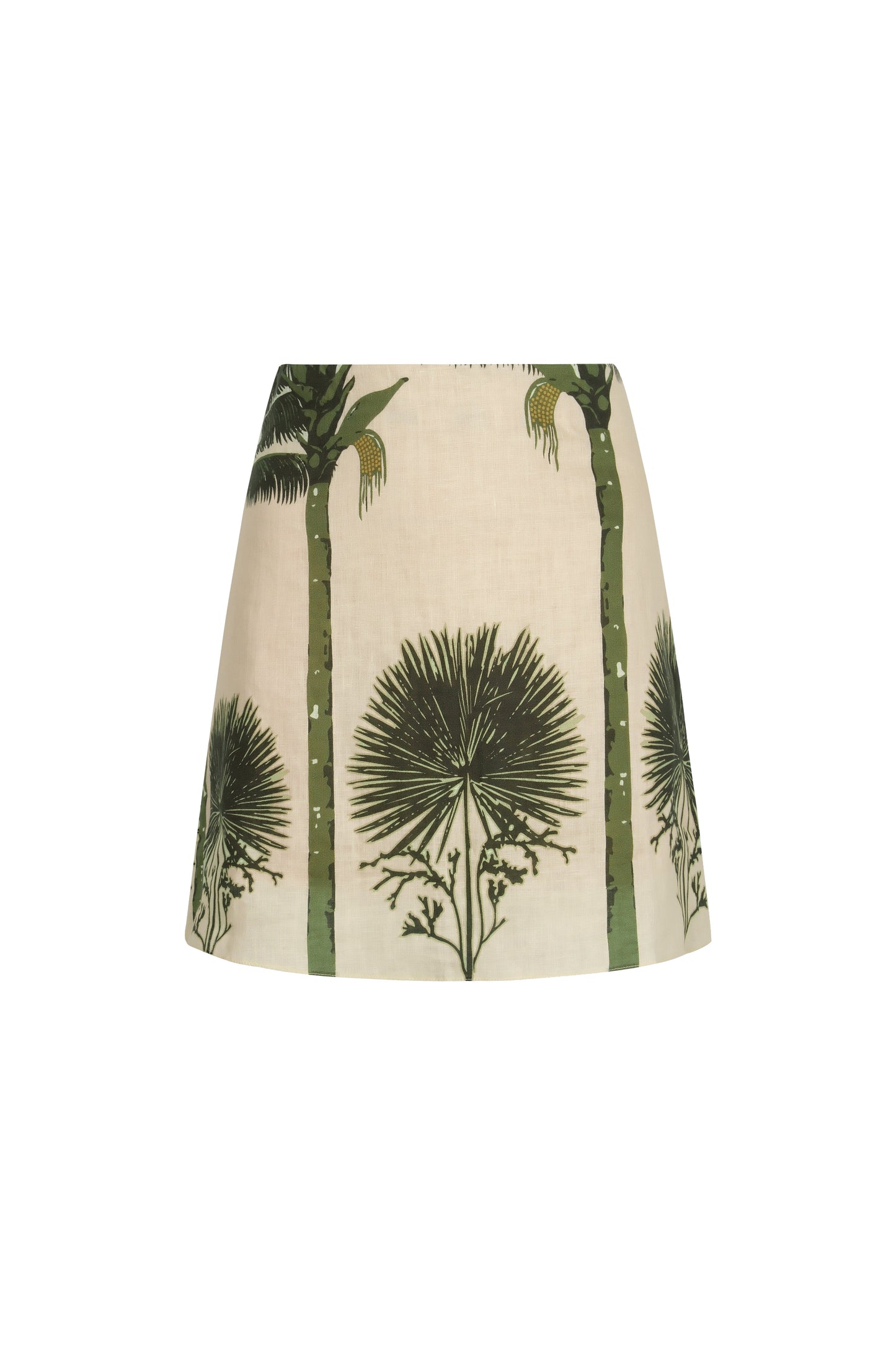 Carmelita Linen Mini Skirt / Cream Maxi Palms Green