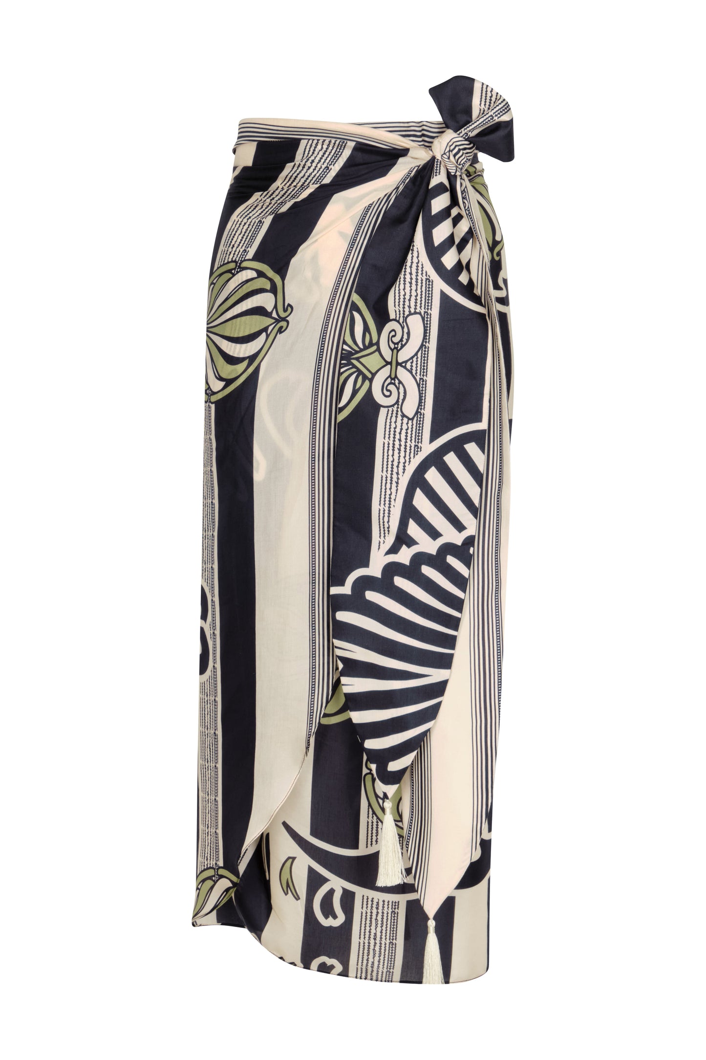 Mapara Cotton Silk Skirt / Navy Ornament Stripes