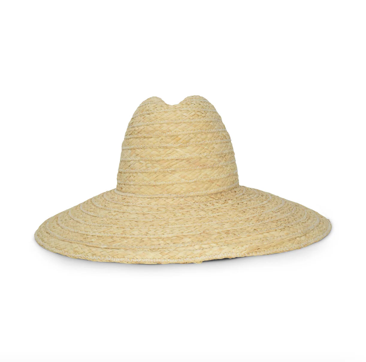 Light beige woven wide-brim bucket hat with soft crown