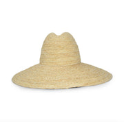 Light beige woven wide-brim bucket hat with soft crown