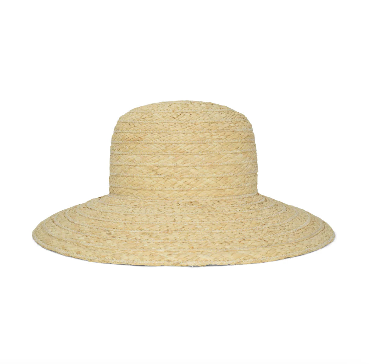 Light beige woven wide-brim bucket hat, front view