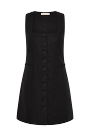 Jaques mini dress, sleeveless black with square neck and button front