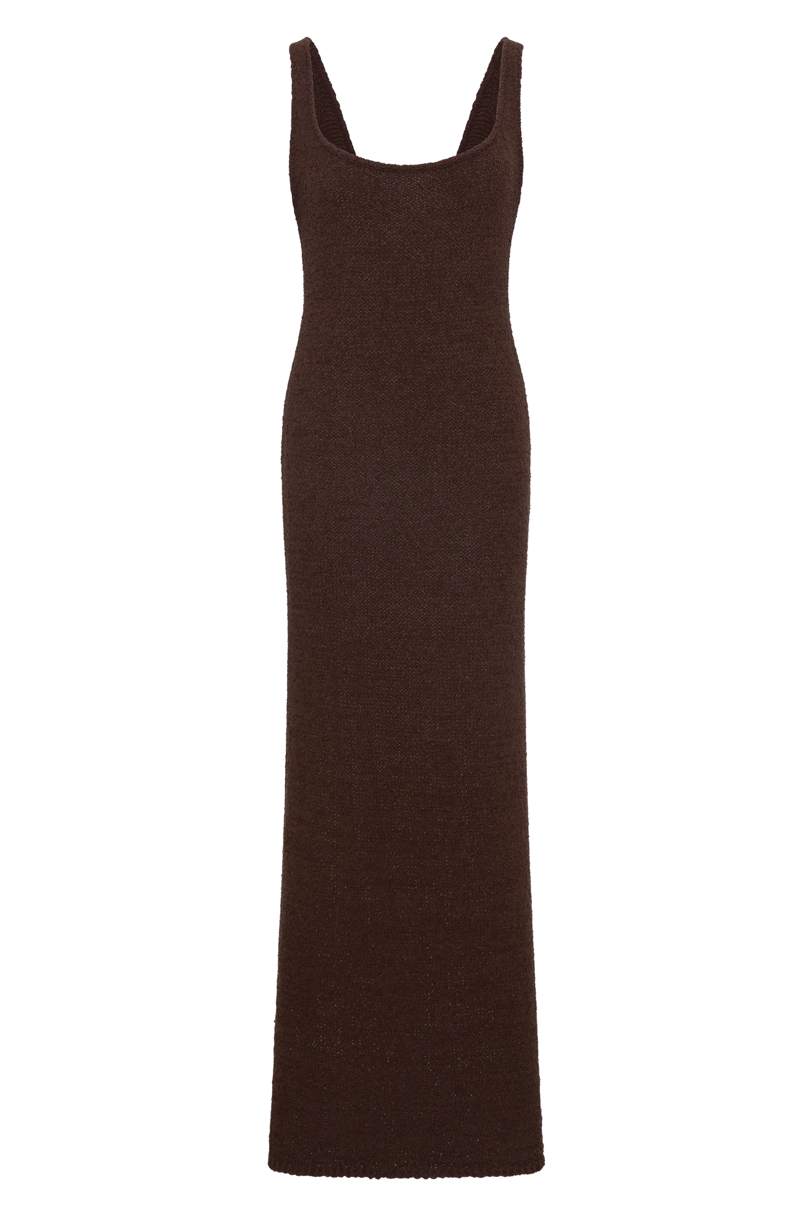 Dark brown sleeveless maxi dress with scoop neckline