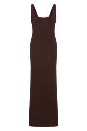 Dark brown sleeveless maxi dress with scoop neckline