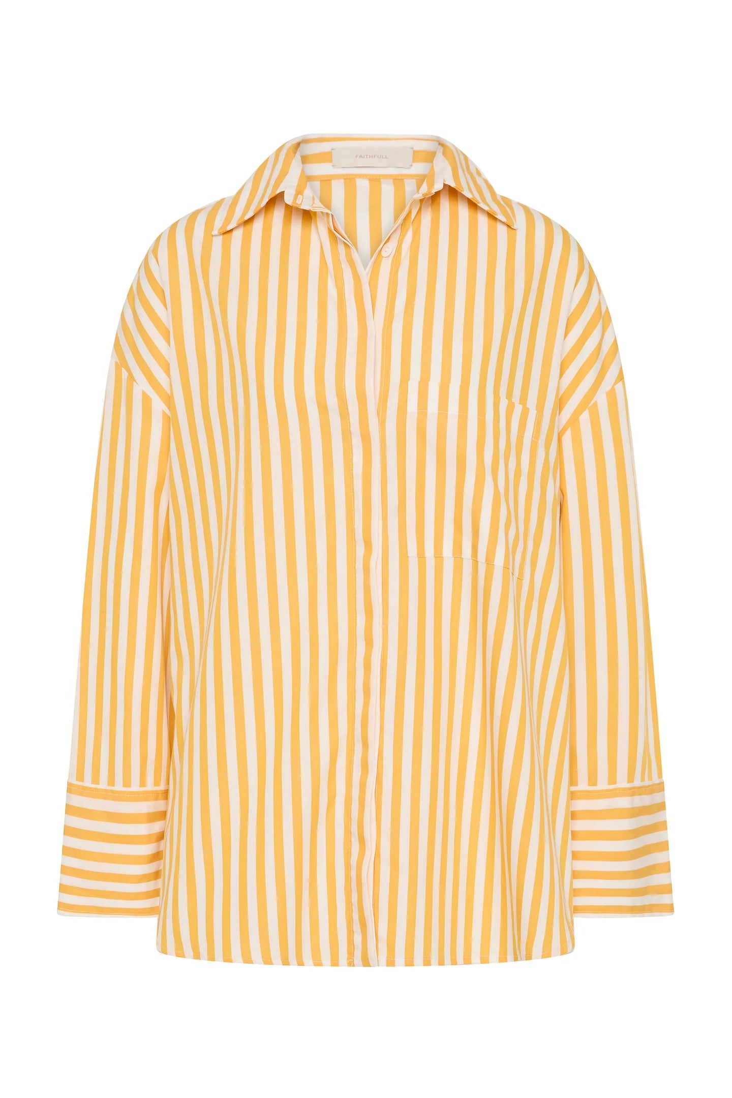 Oversized Clemente shirt in yellow and white vertical stripes, button-up with chest pocket
