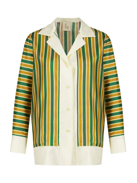 Salvia Printed Silk Twill Striped Shirt