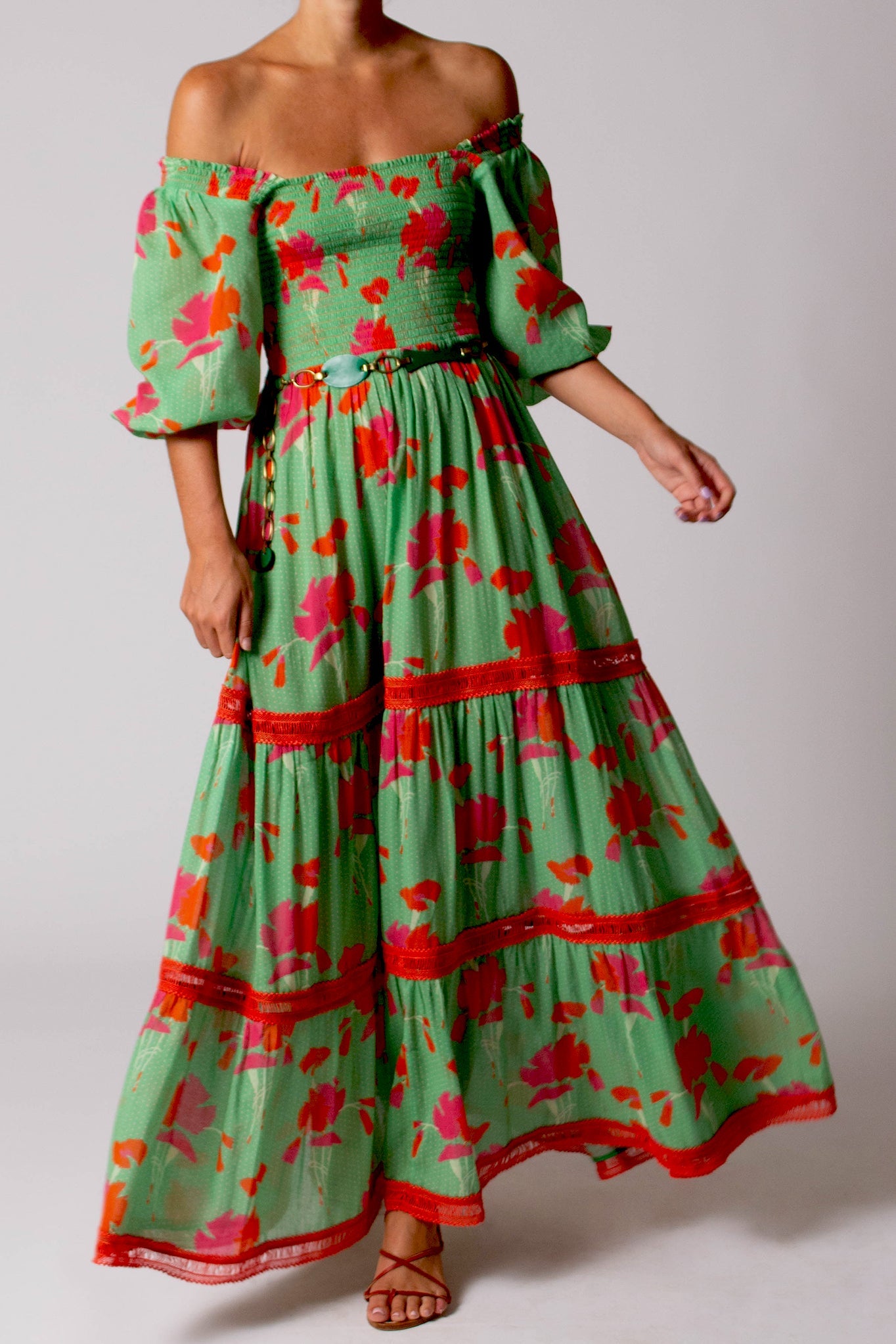 Mabelle Printed Gauze Dress - Cilantro