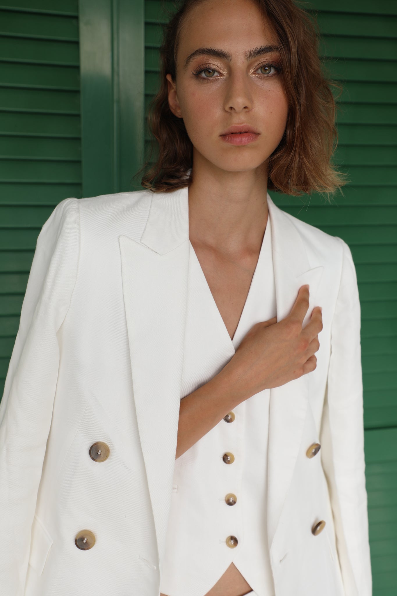Emilia Blazer in White Linen
