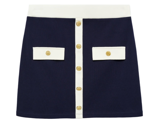 Navy Buttoned Knit Skirt