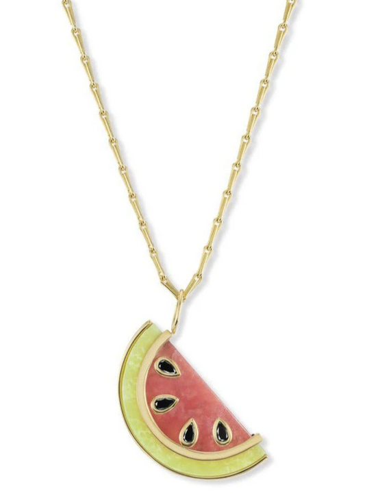 Brent Neale Medium Watermelon Pendant Necklace in 18K Yellow Gold  & Black Diamonds