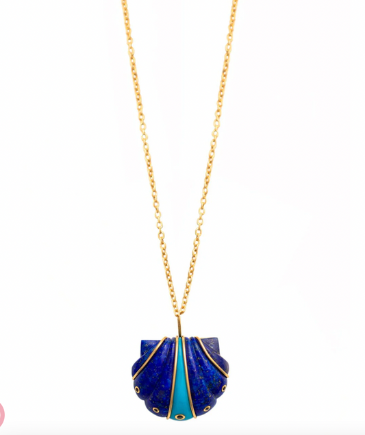 Brent Neale Mini Lapis Turquoise Shell Necklace 18K Yellow Gold & Blue Sapphires