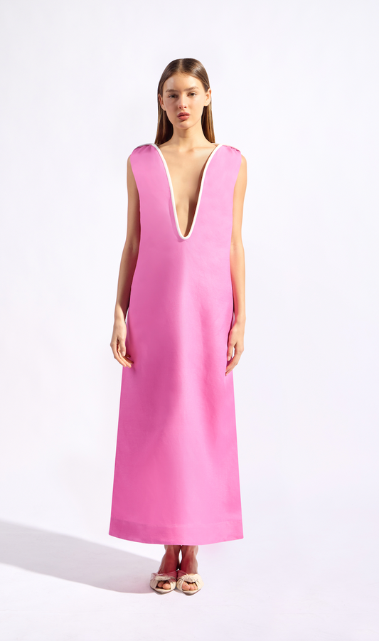 Bi-Color Deep V-Neck Maxi Dress