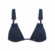 Rope link bikini top with dark navy triangle cups and white rope-tie straps