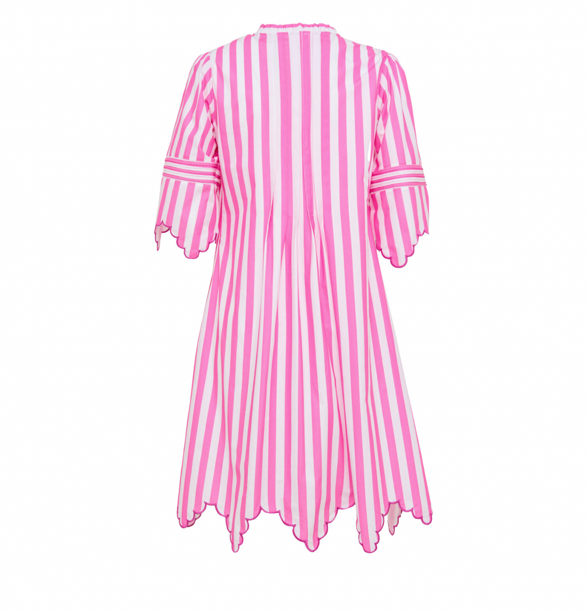 Matilde pink striped dress back view with scalloped cuffs