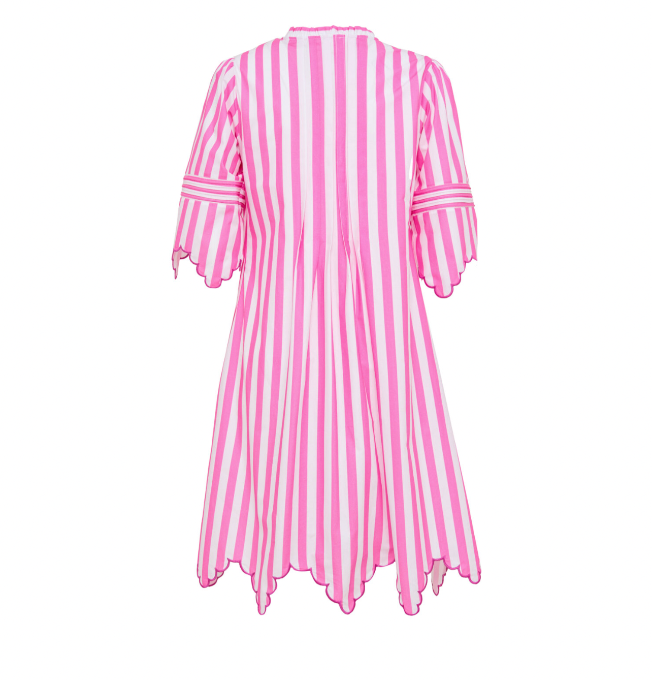 Matilde pink striped dress back view with scalloped cuffs