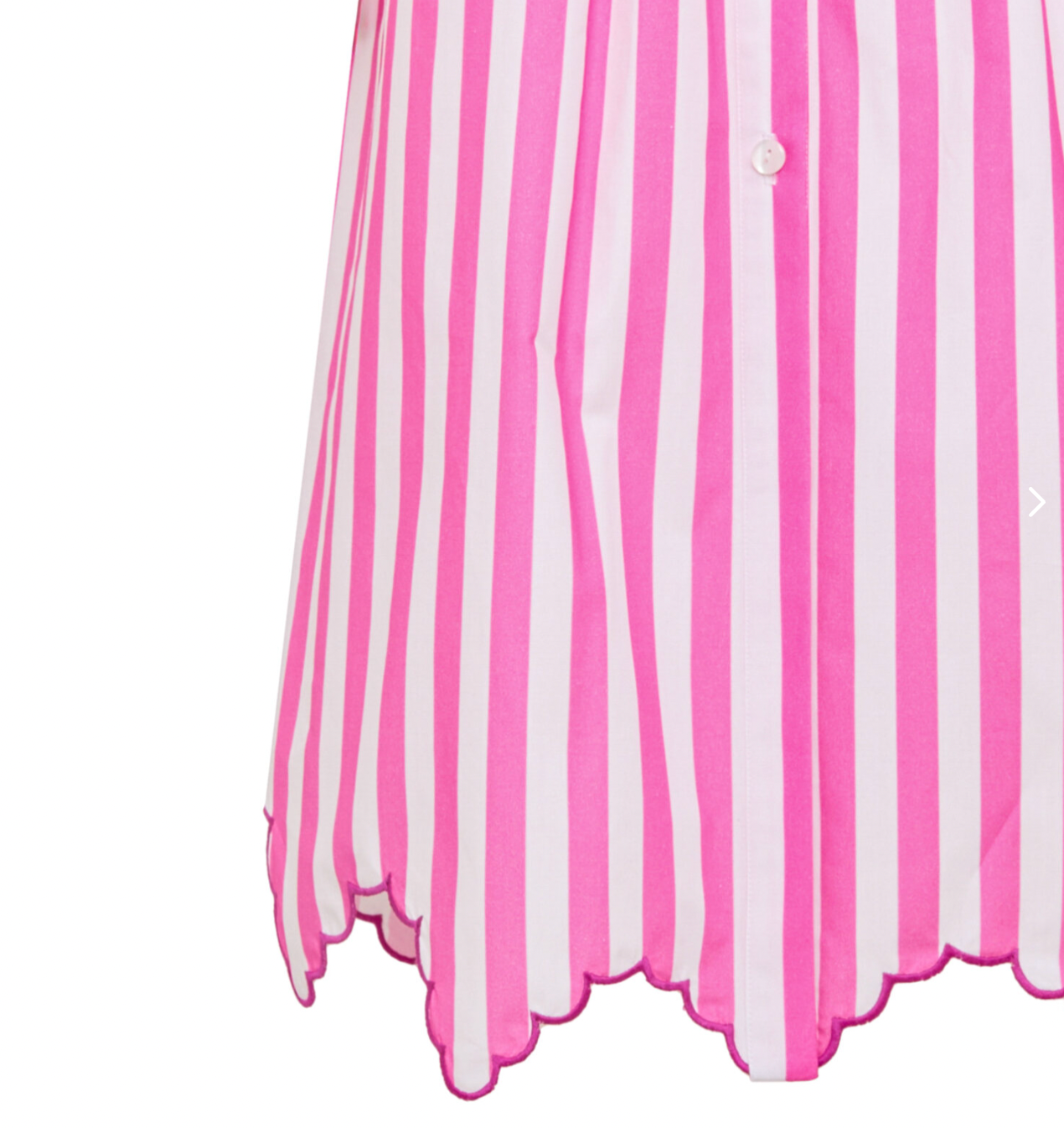Matilde pink-and-white striped dress hem with scalloped edge