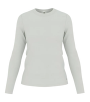 Long-sleeve crew neck tee in light white, fitted silhouette with straight hem