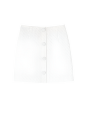 White quilted mini skirt, front button closure, straight A-line hem