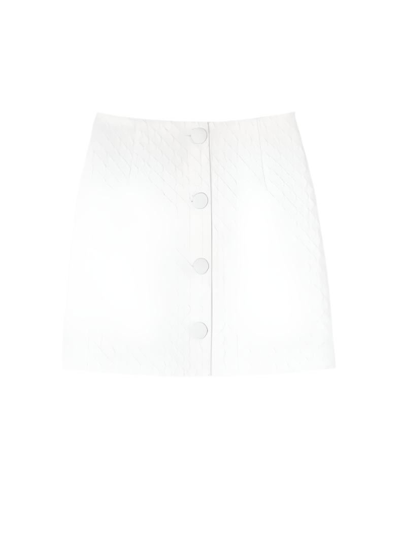 Textured mini skirt in cream with vertical button placket
