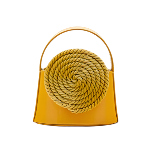 Destree mini Gunther bag in yellow with rope top handle and circular front detail