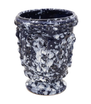 Mini ice bucket with cobalt-blue speckled finish and scalloped rim