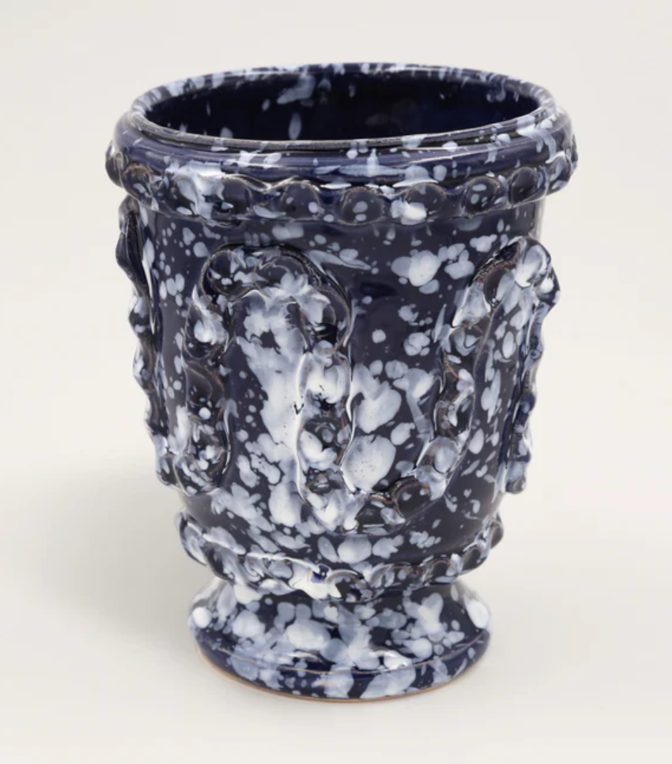 Mini ice bucket with white splatter pattern on dark blue