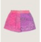 Strawberry-print bandana shorts in purple with elastic waistband, scalloped hem