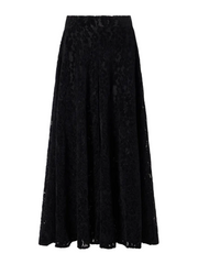 Black lace midi skirt with flared pleats