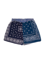 Bandana shorts with navy and light-blue paisley bandana print
