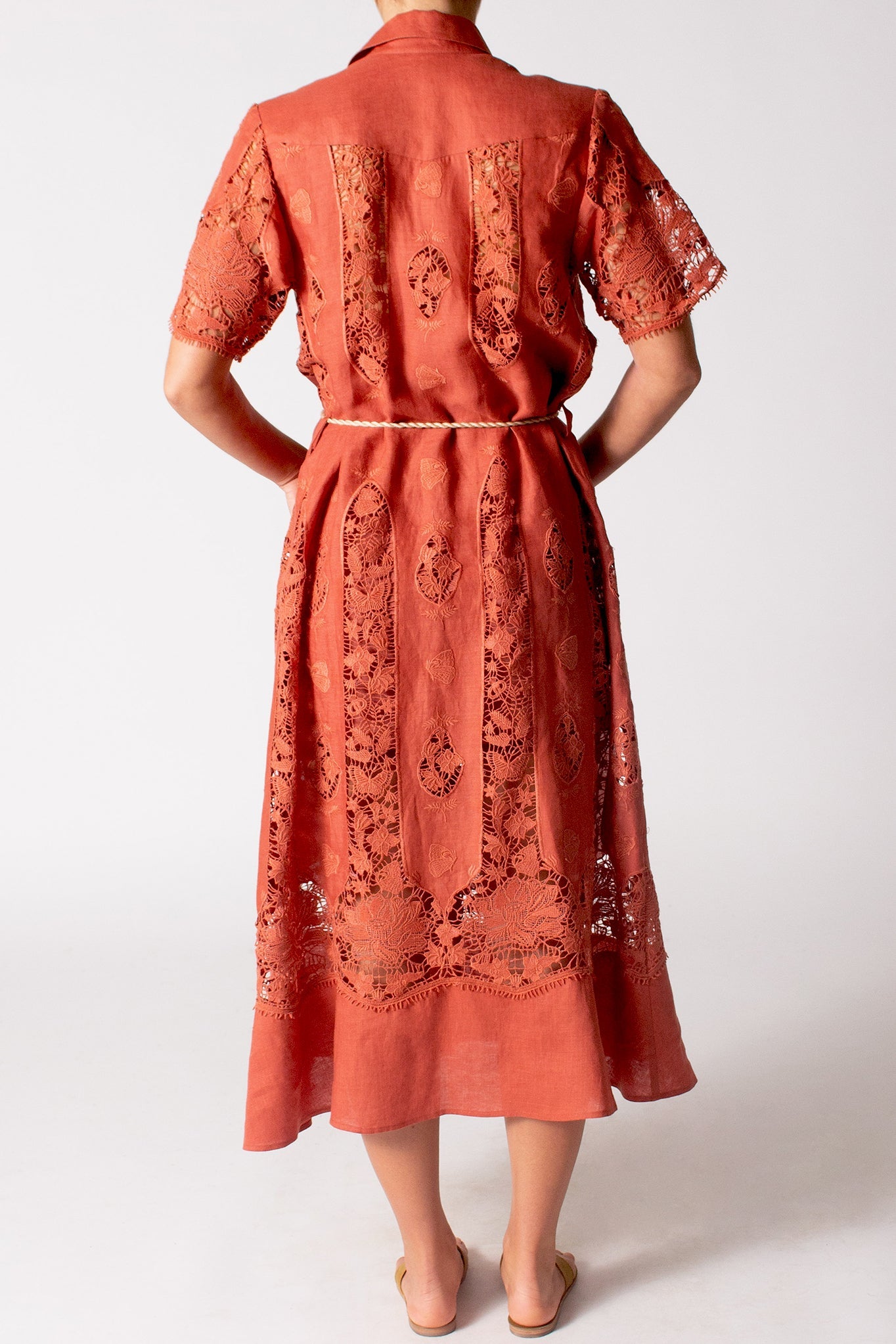 Berly Lotus Embroidery Dress - Rust