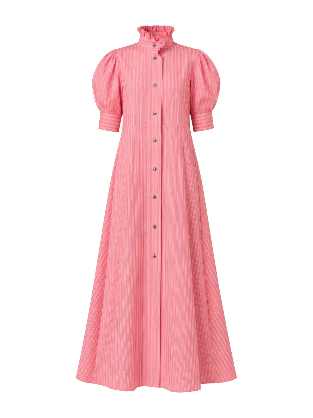 Thierry Colson pink striped short-sleeve button-front dress with puff sleeves