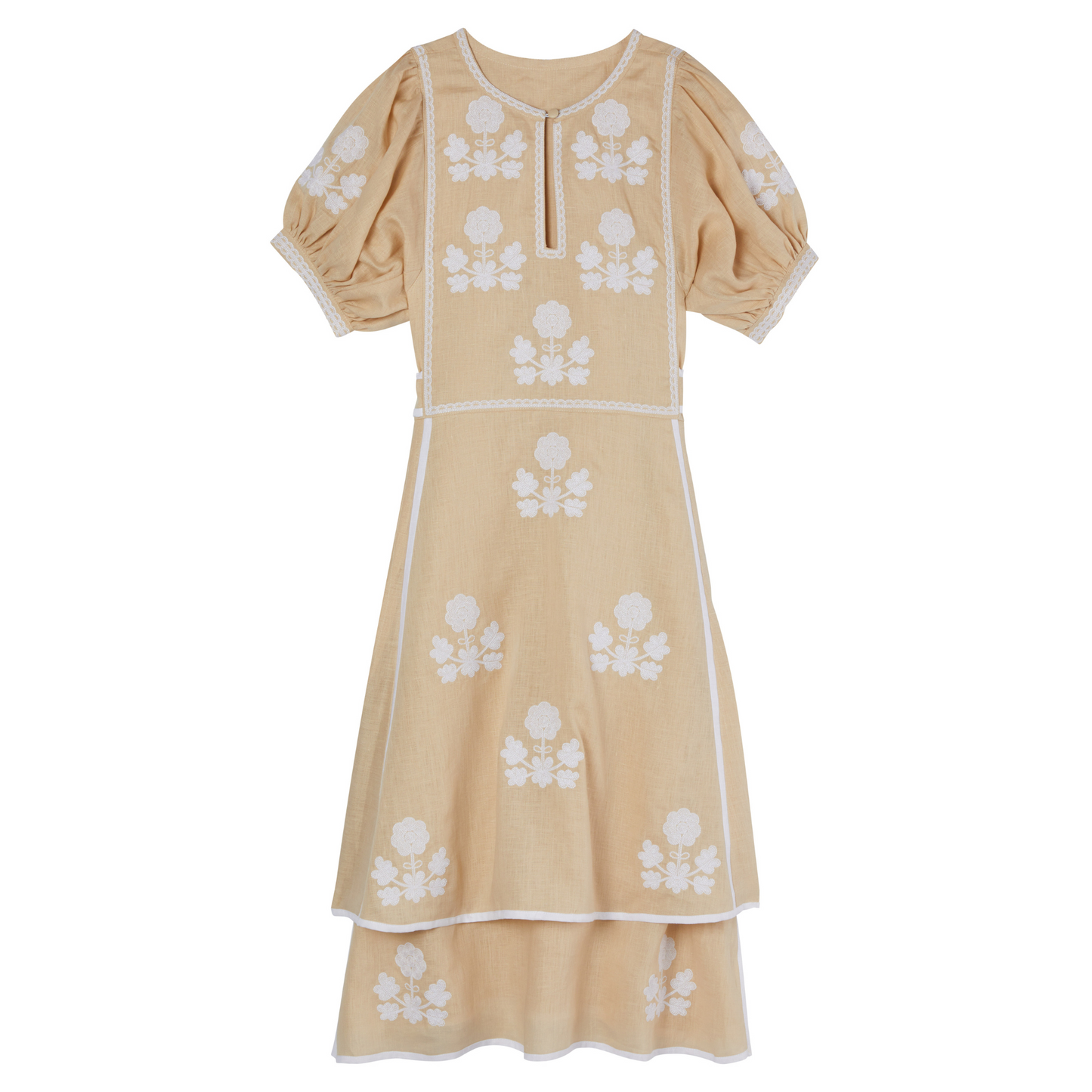 Lillie Ukrainian Embroidered Dress - Wheat, White