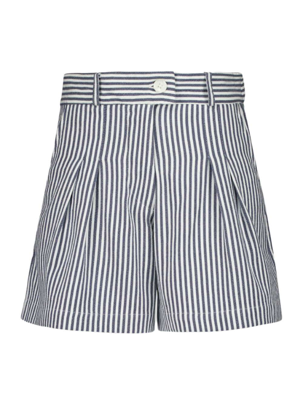 Virgo Navy Hand-Woven Striped Wide-Leg Shorts