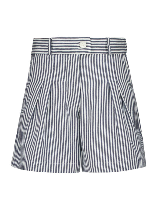 Virgo Navy Hand-Woven Striped Wide-Leg Shorts