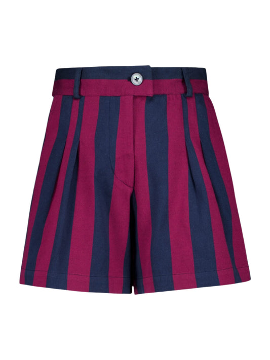 Virgo Navy Hand-Woven Striped Wide-Leg Shorts