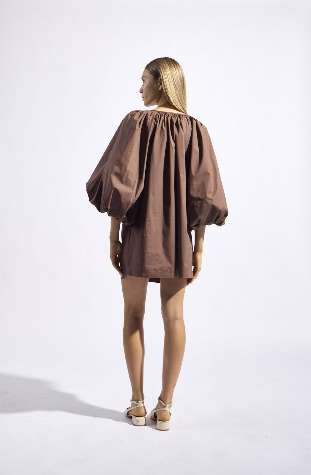 Solid Puff Sleeve Mini Dress