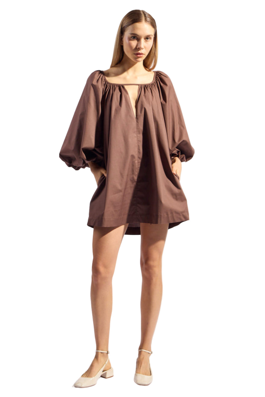 Solid Puff Sleeve Mini Dress