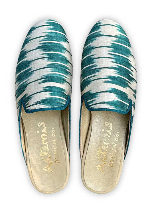 Women's Silk Ikat Slippers, Peacock Blue