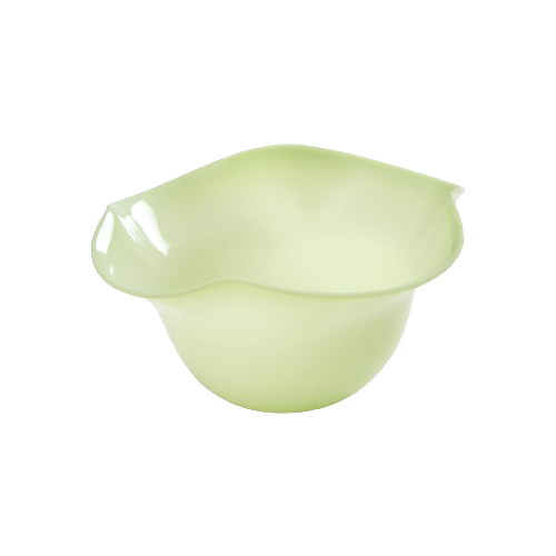 Green Murano ruffle bowl with scalloped rim and glossy finish.