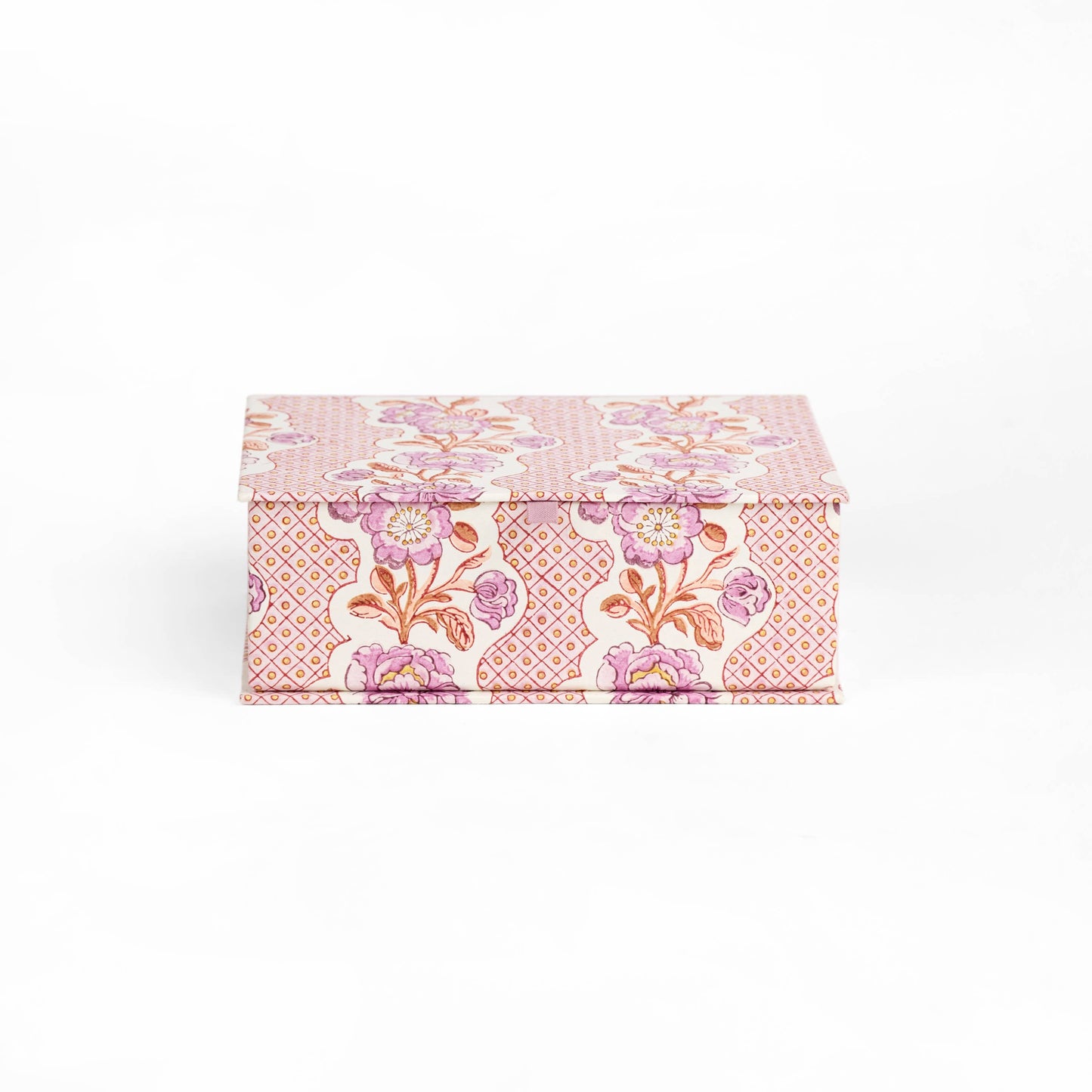 BLOCK-PRINTED KEEPSAKE BOX - BLOOMING TRELLIS LILAC: Large
