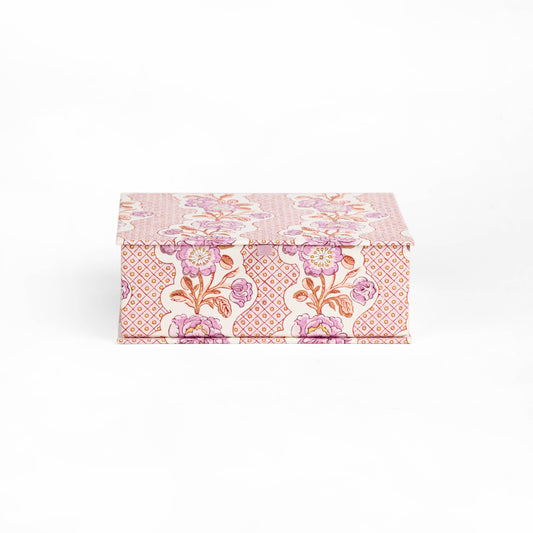 BLOCK-PRINTED KEEPSAKE BOX - BLOOMING TRELLIS LILAC: Large