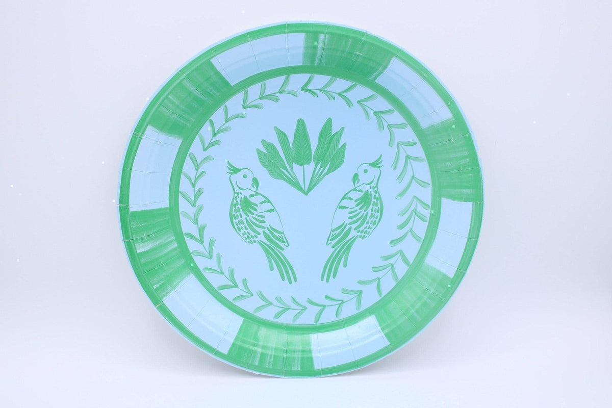 Lovebirds Josephine salad and dessert plate, light green with bird-and-leaf design.