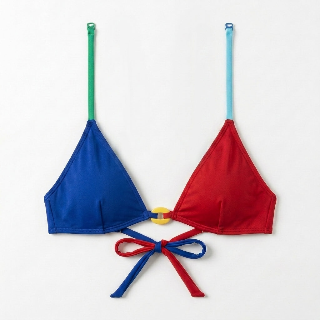 Multi Colorblock Link Strap Bikini Top