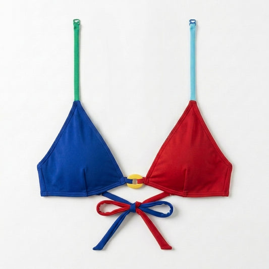 Multi Colorblock Link Strap Bikini Top