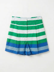Tumbes shorts with green, white, and blue horizontal stripes; elastic waistband