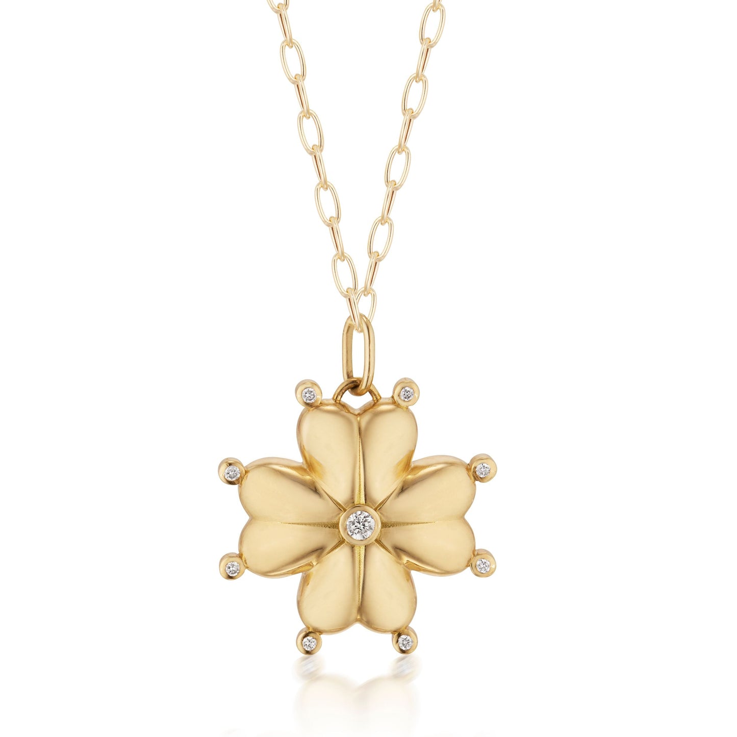 Puff Clover Luck Pendant Necklace with Diamonds