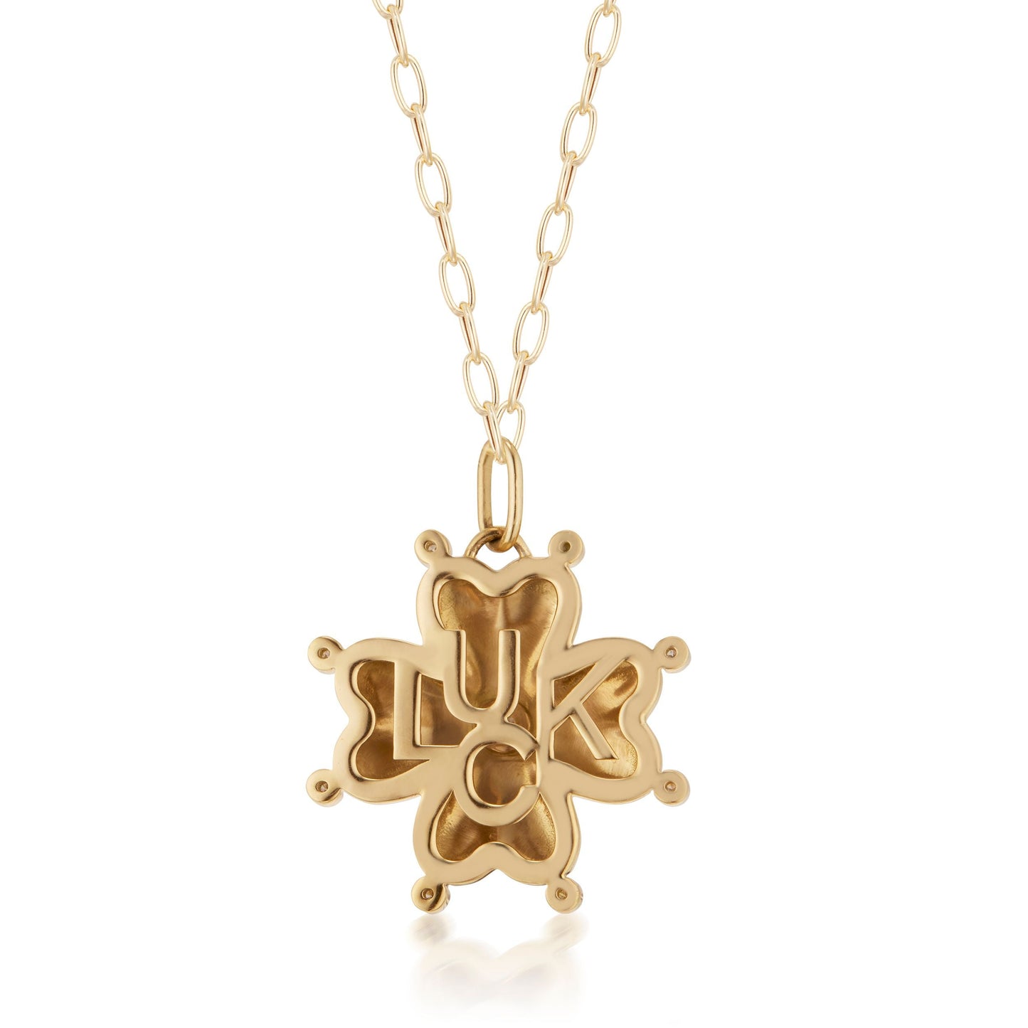 Puff Clover Luck Pendant Necklace with Diamonds