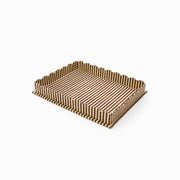 Large scalloped tray with brown and cream block-printed striped pattern, raised edges